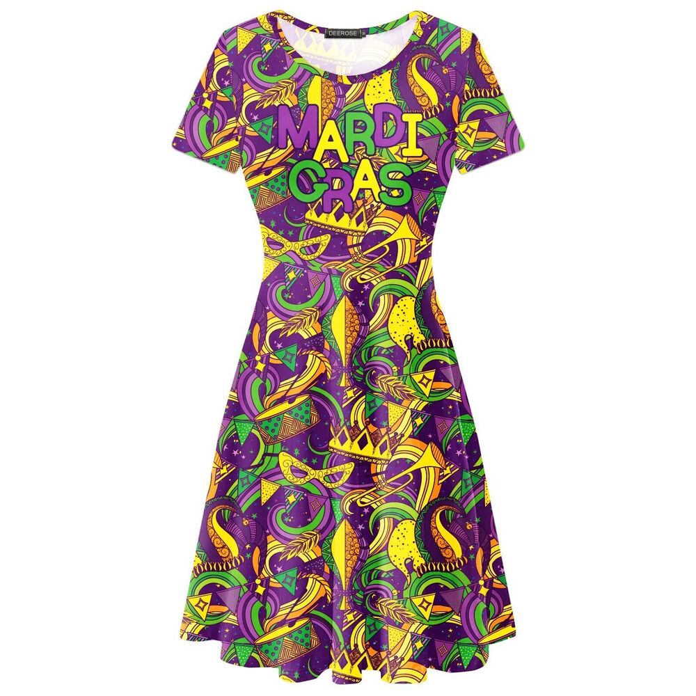 7247 Mardi Gras Costume Dress Masquerade Mask Trumpet Print Dresses
